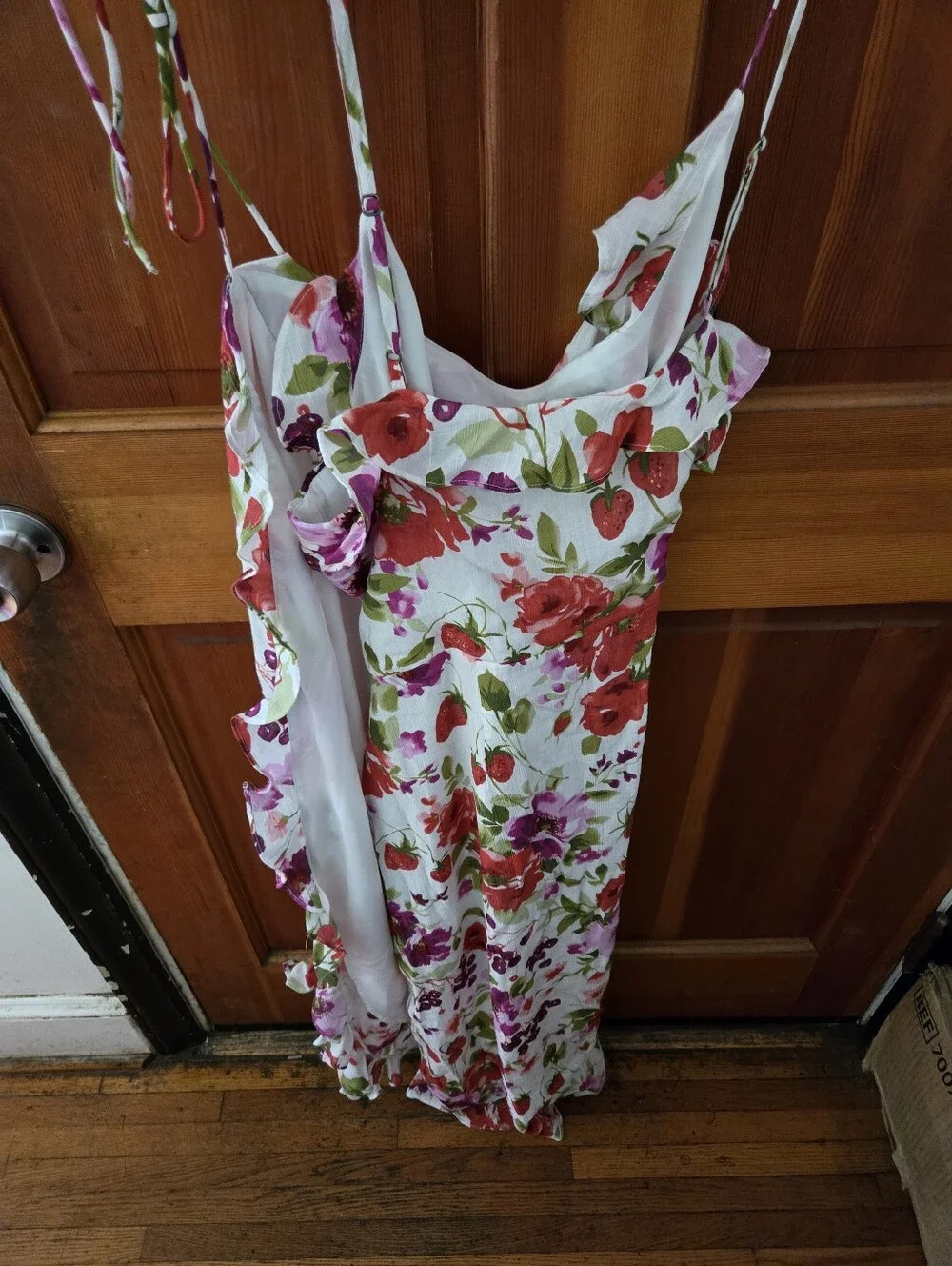 Abercrombie & Fitch White Floral Maxi Dress with Red & Purple Blooms